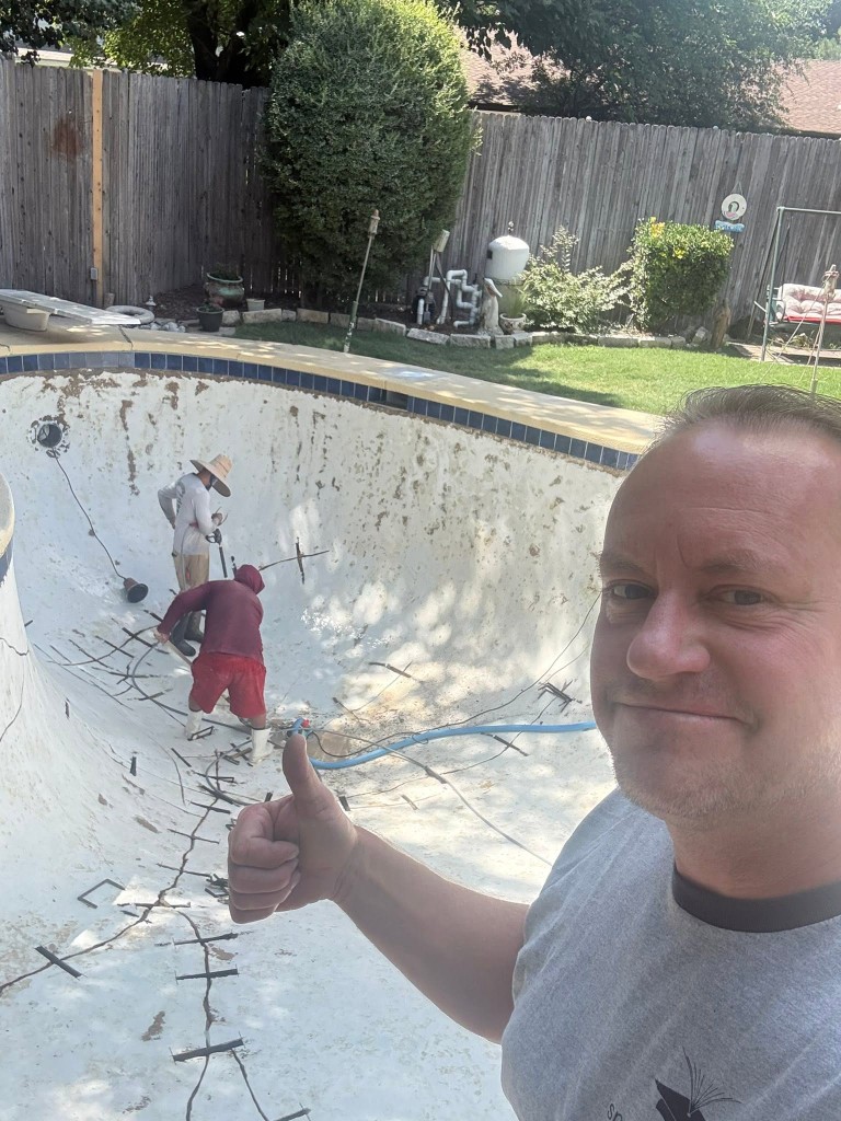 Structural pool crack repair in progress